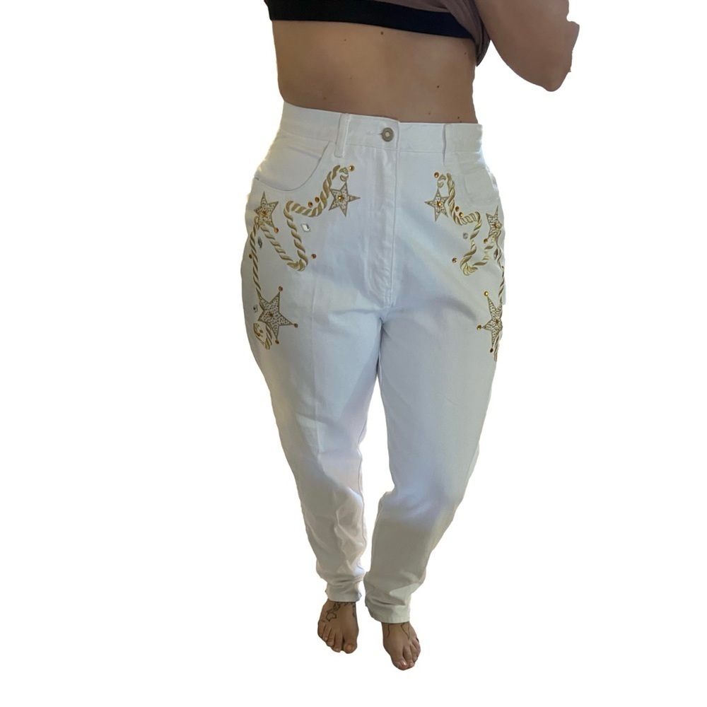 NWT Vintage 80s Country Western Metallic Gold Mom Jeans Size 10 - Picture 1 of 12